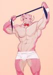  abs anthro bow_tie bulge clothed clothing dragon falcon_mccooper hi_res makeup male muscular mythological_creature mythological_scalie mythology navel nipples pecs pink_body scalie smile solo topless underwear 
