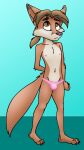 anthro brown_eyes bulge canid canine clothed clothing dizzyvixen feet fenton_(dizzyvixen) fox hi_res male mammal nipples panties panties_only paws pinup pose red_fox simple_background slim solo topless true_fox underwear underwear_only