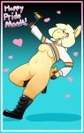  anthro boots bovid caprine clothed clothing female footwear genitals hi_res lgbt_pride mammal ncpk nipples partially_clothed pussy rainbow_flag rainbow_symbol sheep simple_background smile solo 