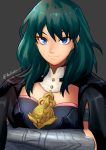  1girl absurdres blue_eyes blue_hair brooch byleth_(fire_emblem) byleth_(fire_emblem)_(female) coat collar crossed_arms eyelashes fingerless_gloves fire_emblem fire_emblem:_three_houses gloves highres jewelry looking_at_viewer rvkingu smile white_collar 