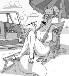  alcohol anteater anthro beach beverage big_breasts breasts clothed clothing drakecreator female hi_res lips mammal nipple_outline pilosan seaside solo swimwear thick_lips tobiness xenarthran 