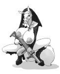  anteater anthro big_breasts breasts drakecreator eyewear female glasses lips lipstick makeup mammal monochrome nun pilosan solo tobiness weapon xenarthran 