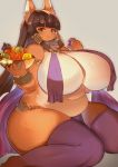  5_fingers anthro big_breasts breasts brown_body brown_fur brown_hair clothed clothing curvy_figure felid feline female fingers food fruit fur hair hi_res huge_breasts kakuteki11029 kemono kneeling legwear long_hair mammal multicolored_body multicolored_fur navel nipple_outline overweight overweight_female plant skimpy solo thick_thighs thigh_highs two_tone_body two_tone_fur voluptuous white_body wide_hips 