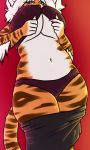  3:5 absurd_res anthro big_breasts bilabee biped bottomwear bra_lift breasts buxbi_(character) clothed clothing clothing_lift curvy_figure digital_media_(artwork) felid female fur hair hi_res huge_breasts looking_at_viewer mammal pantherine panties simple_background skirt slightly_chubby solo stripes thick_thighs tiger topwear under_boob underwear undressing voluptuous white_body white_fur white_hair wide_hips 
