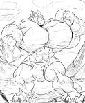  2018 3_toes 5_fingers absurd_res anthro big_bulge big_muscles boxers_(clothing) bulge clothing dragon fierglief fingers flexing grin hi_res huge_bulge huge_muscles hyper hyper_bulge hyper_muscles hyper_pecs line_art looking_at_viewer male monochrome muscular plantigrade sketch smile solo standing tetsu_(bloodhydra) toes underwear 
