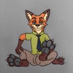  1:1 3_toes bedroom_eyes bulge canid canine claws clothed clothing disney feet foot_focus fox fully_clothed male mammal narrowed_eyes necktie nick_wilde pawpads paws seductive sitting smile solo tax_evasion thieving_fox_(artist) toes zootopia 