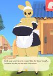  absurd_res animal_crossing animate_inanimate anthro big_breasts breasts clothing coco_(animal_crossing) cogsfixmore english_text erect_nipples female gyroid hi_res huge_breasts lagomorph leporid maid_uniform mammal nintendo nipples rabbit solo solo_focus text thick_thighs uniform video_games 