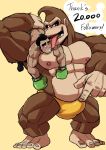  anthro ape big_feet bodily_fluids boxing_gloves bulge clothing donkey_kong_(character) donkey_kong_(series) duo feet gorilla handwear haplorhine hi_res human humanoid licking little_mac male male/male mammal monkey muscular muscular_male nintendo nipples othukimi primate size_difference sweat thick_thighs tongue tongue_out underwear video_games 