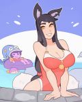  absurd_res ahri_(lol) animal_humanoid big_breasts black_hair breasts canid canid_humanoid canine canine_humanoid clothing female fox_humanoid hair hi_res humanoid league_of_legends long_hair looking_at_viewer mammal mammal_humanoid one-piece_swimsuit riot_games solo_focus splashbrush swimwear video_games 