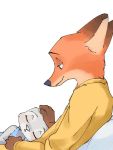  3:4 anthro canid canine clothed clothing disney duo eyes_closed fox fur grey_body grey_fur half-closed_eyes lagomorph leporid looking_at_another mammal narrowed_eyes nick_wilde okura_0426 orange_body orange_fur rabbit reclining red_fox simple_background sleeping smile white_background zootopia 