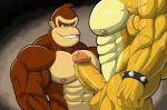  abs anthro ape balls big_balls big_pecs big_penis bodily_fluids bowser cum cum_on_chest cum_on_penis donkey_kong_(character) donkey_kong_(series) duo genital_fluids genitals gorilla haplorhine koopa male male/male mammal mario_bros monkey muscular nanbuskhan nintendo pecjob pecs penis primate scalie sex smile vein veiny_penis video_games 