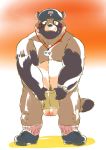  2020 anthro balls belly blush brown_body brown_fur bumomomoboa canid canine clothing fur genitals hat headgear headwear hi_res humanoid_hands male mammal overweight overweight_male raccoon_dog solo tanuki 