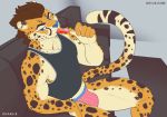  5_fingers anthro bulge charlie_(zero_charisma) cheetah clothed clothing eating felid feline fingers food fur hi_res male mammal shiuk solo spots spotted_body spotted_fur whiskers 