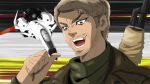  1boy ace_combat ace_combat_zero adfx-02_morgan aircraft airplane brown_eyes brown_hair commentary english_commentary facial_hair haonfest jojo_no_kimyou_na_bouken kono_dio_da larry_foulke meme open_mouth stubble 