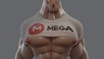  3d_(artwork) abs anthro big_nipples big_pecs clothing digital_media_(artwork) dinosaur male moreuselesssource_(artist) muscular muscular_male nipples pecs reptile scalie sharp_teeth shirt small_clothing small_shirt solo teeth topwear 