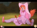  4:3 anthro arrow canid canine clothed clothing disney dress fangs female fox fully_clothed furboz headdress maid_marian mammal open_mouth robin_hood_(disney) sitting solo 