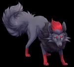  2020 black_body black_fur black_nose blue_eyes canid canine claws dewclaw feral fur grey_body grey_fur hair head_markings inner_ear_fluff mammal markings nintendo pok&eacute;mon pok&eacute;mon_(species) red_body red_fur red_hair smile solo toes tuft vialir video_games zorua 