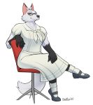  absurd_res anthro badroy beastars canid canine chair clothed clothing crossed_legs eyewear fan_character female fox fur furniture glasses gloves_(marking) hi_res leg_markings looking_at_viewer mammal markings nakhta red_eyes school_uniform sitting smile smirk smug socks_(marking) solo uniform white_body white_fur 