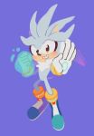  2020 anthro boots bracelet clothing eulipotyphlan fist floating footwear fur gloves grey_body grey_fur grin handwear hedgehog hi_res jewelry male mammal purple_background silver_the_hedgehog simple_background smallpanda smile solo sonic_the_hedgehog_(series) white_body white_fur yellow_eyes 
