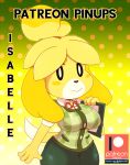  animal_crossing anthro bigdon1992 canid canine canis clothed clothing digital_media_(artwork) domestic_dog female fur hi_res isabelle_(animal_crossing) mammal nintendo patreon patreon_pinups shih_tzu simple_background solo toy_dog video_games yellow_body yellow_fur 