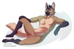 abstract_background animal_genitalia anthro canid canine flynx-flink genitals karidas_(rexroyale) looking_at_viewer male mammal maned_wolf peek pose sheath solo 
