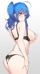  1girl ahoge ass azur_lane back bare_arms bare_shoulders black_bra black_panties blue_hair blush bra breasts closed_mouth from_side grey_background highres large_breasts light_smile long_hair looking_to_the_side panties red_eyes sketch solo st._louis_(azur_lane) twintails underwear yamanokami_eaka 