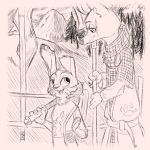 1:1 anthro canid canine ciwi clothed clothing disney duo fox fully_clothed fur holding_object holding_weapon judy_hopps lagomorph leporid looking_at_another mace mammal medieval melee_weapon mountain nick_wilde notched_ear open_mouth open_smile outside rabbit red_fox scar smile tree weapon zootopia 