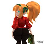  1:1 2020 3d_(artwork) alpha_channel big_butt blender_(software) book butt clothed clothing curvy_figure digital_media_(artwork) elf felicia_(tahlian) female freckles green_eyes hair hi_res holding_book holding_object humanoid humanoid_pointy_ears looking_back not_furry orange_hair ponytail short_stack simple_background solo tahlian thick_thighs transparent_background voluptuous wide_hips 
