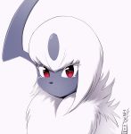  2020 absol ambiguous_gender blue_body blue_nose blue_skin bust_portrait definisher eryz eyelashes feral fur hair hi_res looking_at_viewer neck_tuft nintendo pok&eacute;mon pok&eacute;mon_(species) portrait red_eyes shaded signature simple_background small_mouth solo tuft video_games white_background white_body white_fur white_hair 