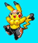  anthro breasts cleft_tail clothed clothing cosplay_pikachu_(costume) crossman digital_media_(artwork) dipstick_ears female mask multicolored_ears nintendo nipples open_mouth open_smile pikachu pikachu_libre pixel_(artwork) pok&eacute;mon pok&eacute;mon_(species) simple_background smile solo topless video_games 