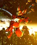  3d_(artwork) anthro blizzard_entertainment canid canine city_background commodor-richter digital_media_(artwork) female floating fox hi_res mammal music musical_instrument musician nude solo space video_games violon vulpera warcraft 