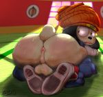  2020 all_fours anthro anus ass_up backsack balls beanie big_butt black_nose bodily_fluids bunihud butt canid canine canis clothed clothing domestic_dog fangs floppy_ears footwear fur genitals hat headgear headwear hi_res inside looking_back male mammal open_mouth pants_down parappa parappa_the_rapper partially_clothed perineum presenting presenting_hindquarters shirt shoes short_tail solo sony_corporation sony_interactive_entertainment surprise sweat tan_body tan_fur teeth tongue topwear video_games 