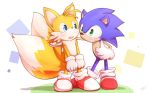  2020 anthro blue_eyes blush canid canine clothing duo eulipotyphlan eye_contact footwear fox fur gesture gloves green_eyes handwear hedgehog hi_res looking_at_another male mammal miles_prower open_mouth popkage signature smile sonic_the_hedgehog sonic_the_hedgehog_(series) teeth thumbs_up video_games 
