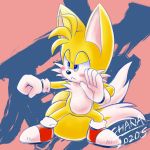 1:1 2020 action_pose angry anthro blush canid canine chana clothing footwear fox gloves handwear hi_res male mammal miles_prower pose signature solo sonic_the_hedgehog_(series) video_games 
