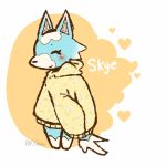  &lt;3 1:1 alliotaku animal_crossing anthro blue_body blue_fur blush canid canine canis clothed clothing eyes_closed female fur mammal multicolored_body multicolored_fur nintendo oversized_sweater signature simple_background skye_(animal_crossing) smile solo sweater text topwear two_tone_body two_tone_fur video_games white_body white_fur wolf 