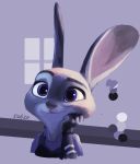  2020 anthro arm_support clothed clothing color_swatch disney fur grey_body grey_fur judy_hopps lagomorph leaning_on_elbow leporid light lighting mammal police_uniform purple_eyes rabbit solo tggeko uniform zootopia 