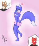  &lt;3 2018 ? black_nose blue_body blue_fur blue_hair blush breasts canid canine clothing embarrassed female fox fox_mccloud fur green_eyes hair hi_res krystal male mammal nintendo rain-fox signature solo star_fox sweater text topwear video_games virgin_killer_sweater white_body white_fur yellow_body 