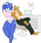  &lt;3 2017 anthro black_nose blue_body blue_fur blue_hair canid canine clothed clothing computer duo female fox fox_mccloud fur green_eyes hair krystal laptop male mammal nintendo panties rain-fox signature star_fox underwear video_games white_body white_fur yellow_body 