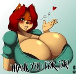  &lt;3 absurd_res anthro big_breasts blowing_kiss blush bra breasts canid canine canis clothing domestic_dog female hi_res huge_breasts mama_maria mammal one_eye_closed solo superix underwear wink 