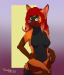  2020 absurd_res anthro canid canine female fox hand_on_hip hi_res looking_at_viewer mammal nude pinup pose scuzzyfox solo 