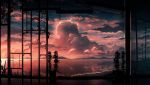  backlighting beach city_lights cloud cloudy_sky dark hill horizon light_particles no_humans original plant potted_plant scenery sky skyrick9413 star_(sky) sunset telephone_pole vines water 