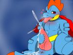  4:3 anthro bodily_fluids cum cum_on_tail feraligatr genital_fluids hi_res male nintendo petro_(artist) pok&eacute;mon pok&eacute;mon_(species) solo video_games 