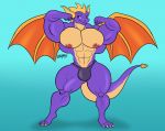  abs activision anthro big_muscles clothed clothing digital_media_(artwork) dragon flexing full-length_portrait horn male muscular muscular_male nipples portrait purple_body ratchetjak simple_background solo spyro spyro_the_dragon thick_thighs thong topless underwear video_games wings 