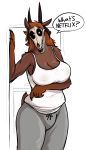  absurd_res anthro big_breasts bone breasts brown_body brown_fur canid canine clothing female fur hi_res keadonger malo_0.9 mammal nipple_outline scp-1471 scp_foundation shirt skull sweatpants tank_top text topwear undead 