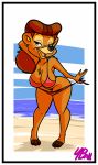  anthro beach big_breasts bikini border breasts clothed clothing digital_media_(artwork) disney female fourball fur hair hi_res looking_at_viewer mammal mature_female open_mouth outside rebecca_cunningham sand seaside sky smile solo swimwear talespin ursid water white_border 