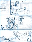  anthro bare_chested bathrobe blue_and_white chest_wrapping clothed clothing conditional_dnp database_error_(twokinds) female fur group hair human keidran magic male mammal monochrome natani open_mouth raine_silverlock robe simple_background sketch tom_fischbach twokinds webcomic 