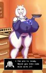  alternate_version_at_source anthro big_breasts big_butt bodily_fluids boss_monster bovid breasts butt camel_toe caprine clothing cmdr-a curvy_figure digital_media_(artwork) english_text female food fur goat hand_on_breast hi_res horn huge_breasts kitchen lactating lactating_through_clothing long_ears looking_at_viewer mammal nipple_outline pie slightly_chubby solo text text_box thick_thighs thong topwear toriel undertale underwear video_games voluptuous wet wet_clothing white_body white_fur wide_hips 