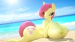  16:9 3d_(artwork) anthro beach big_breasts breasts butt curvy_figure digital_media_(artwork) eqamrd equid equine female fluttershy_(mlp) friendship_is_magic hourglass_figure huge_breasts hyper hyper_breasts mamal mammal my_little_pony nipples nude sea seaside sky solo sun thick_thighs water widescreen 