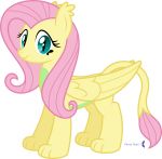  2020 absurd_res alpha_channel alternate_species felid female feral fluttershy_(mlp) friendship_is_magic grey_eyes happy hi_res looking_at_viewer mammal mane my_little_pony mythological_sphinx mythology parclytaxel pink_mane signature simple_background smile solo standing tail_tuft transparent_background tuft wings yellow_body 
