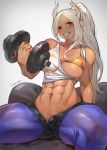  abs animal_humanoid big_breasts blush bra breasts clothing exercise female hair humanoid lagomorph lagomorph_humanoid leporid_humanoid long_hair lxkate mammal mammal_humanoid miruko muscular muscular_female my_hero_academia rabbit_humanoid solo underwear weightlifting white_hair workout 